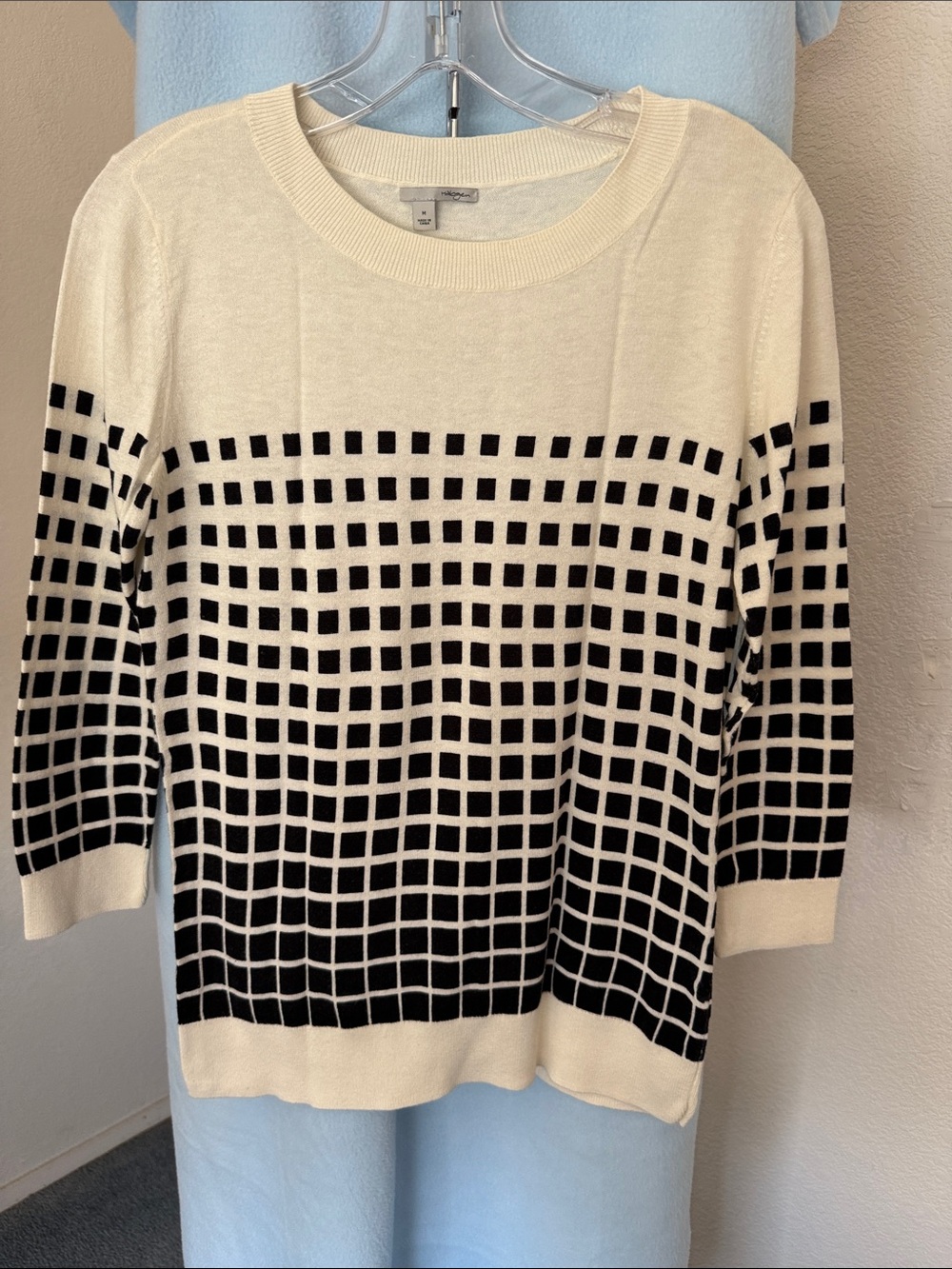 Halogen Cream and Black Grid Crewneck Sweater
